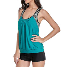(2XL,Green)Women's Tankini 2-piece Tummy Covered Bathing Suits Double Up Swim Tank Top Bikini Swimsuit S-3xl