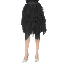(M, Black) Jupes en tulle asymétriques pour femmes, jupes décontractées taille haute, jupes en maille unies, jupes superposées