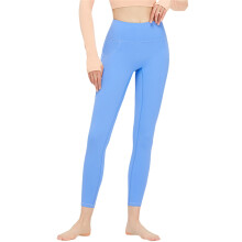 (L, Sky Blue) Dames yoga legging, effen kleur, hoge taille, joggingbroek met buikcontrole, workout/fietsbroek