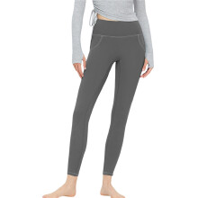 (L, Gray) Dames yoga legging, effen kleur, hoge taille, joggingbroek met buikcontrole, workout/fietsbroek