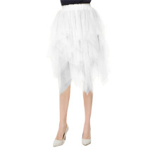(XL, White) Jupes en tulle asymétriques pour femmes, jupes décontractées taille haute, jupes en maille unies, jupes superposées