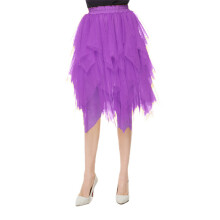 (S, Purple) Jupes en tulle asymétriques pour femmes, jupes décontractées taille haute, jupes en maille unies, jupes superposées