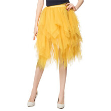 (M, Yellow) Jupes en tulle asymétriques pour femmes, jupes décontractées taille haute, jupes en maille unies, jupes superposées