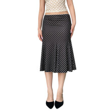 (M, Black) Jupes midi à pois pour femme, taille basse, style décontracté printemps-été