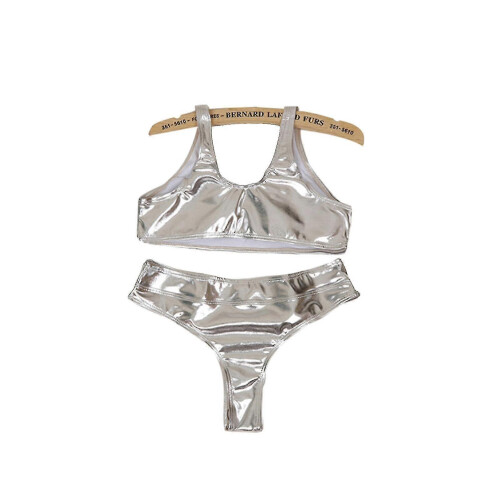 (L,Split Silver)Women's Swimsuit Polyester Fabric Reflective Golden Silver Suitable For Summer Zekai 1