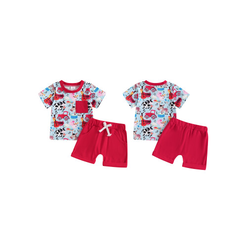 (0-6 Months, Red) Dvojdielny letný set elastickým pásom. 1