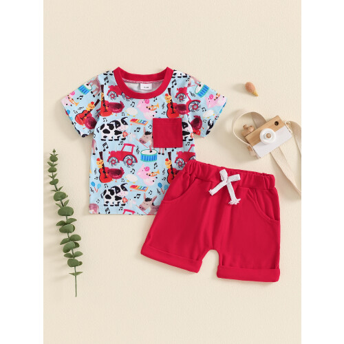 (6-12 Months, Red) Dvojdielny letný set elastickým pásom. 2