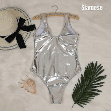 (XL,Siamese Silver)Women's Swimsuit Polyester Fabric Reflective Golden Silver Suitable For Summer Zekai