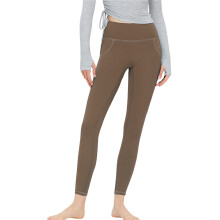 (XL, Khaki) Dames yoga legging, effen kleur, hoge taille, joggingbroek met buikcontrole, workout/fietsbroek
