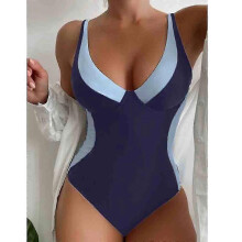 (L,Blue)Women Swimwear Color Block One Piece Swimsuit Beach Bathing Suit Bikini Monokini zZ