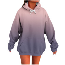 Damtröja med tryck, långärmad huva, casual, gradient design, ficka, bekväm, normal längd, vardagskläder