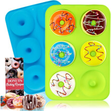 2 PCS Silicone Baking Mold, Non-Stick Donut Pans for 6 Full-Size Donuts, Muffins, Cakes—BPA Free, Oven & Dishwasher Safe (Green/Blue), compatible