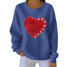 Damen-Sweatshirt zum Valentinstag mit Herzprint, geripptem Rundhalsausschnitt, lässigem Langarm-Pullover