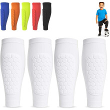 Shin Defender, Shin Guards Kids with Honeycomb Pads, 2 Pack Shindefender Shins Guards Soccer for Ski Youth Adult(White White,S(Age 6-10))