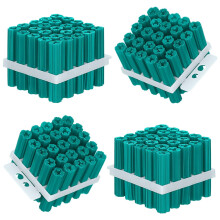 100 Pcs Green Plastic Expansion Anchors (1/4" x 1-1/4") for Hollow Walls, Tile & Cement – Compatible with #10/#11/#12 Screws