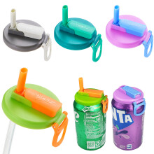 4 Pack Soda Can Lids with Straw & Handle, Leak-Proof Reusable Can Covers for Kids Adults Home Picnic Use