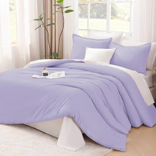Ensemble de couette lavande violette, taille standard, 3 pièces, style bohème uni