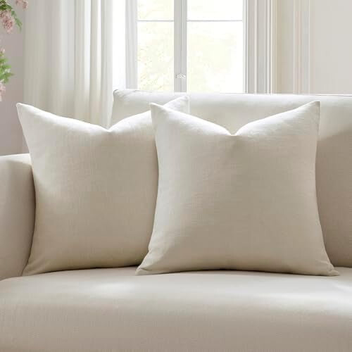 Conjunto de 2 capas de almofada de linho – 45x45 cm (18x18 polegadas) cor marfim