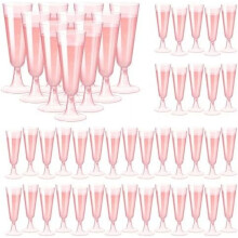 Pink Champagne Flutes, 40-Pack 5oz Disposable Acrylic Glasses – Compatible with Mimosa, Toasting, Wedding, Valentine's & Engagement Parties