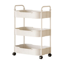 Chariot de rangement à roulettes en plastique à 3 niveaux – Blanc