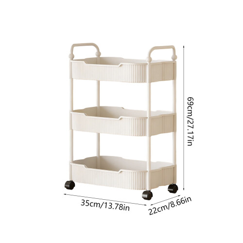 3-Layer Rolling Kitchen Storage Cart with Armrests, Space-Saving Organizer for Kitchen/Bathroom, 27x14x7in, White 1