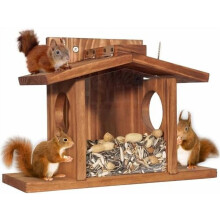 Wood Squirrel Feeder for Outside Winter, Compatible with Corn & Peanuts, Durable Box with Removable Front Panel (Style 2)
