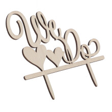 OUNONA Wooden Wedding Cake Topper with Lovely Design for Cake Decorations Beige Color 14.4cmX12.8cm