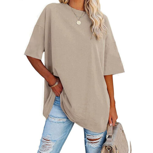 Γυναικεία oversized μπλουζάκια με χαλαρή γραμμή, κοντομάνικο μπλουζάκι με λαιμόκοψη