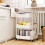 3-Layer Rolling Kitchen Storage Cart with Armrests, Space-Saving Organizer for Kitchen/Bathroom, 27x14x7in, White 4