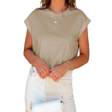 T-shirts à manches courtes pour femmes, col rond, manches dolman retroussées, unis, décontractés, courts