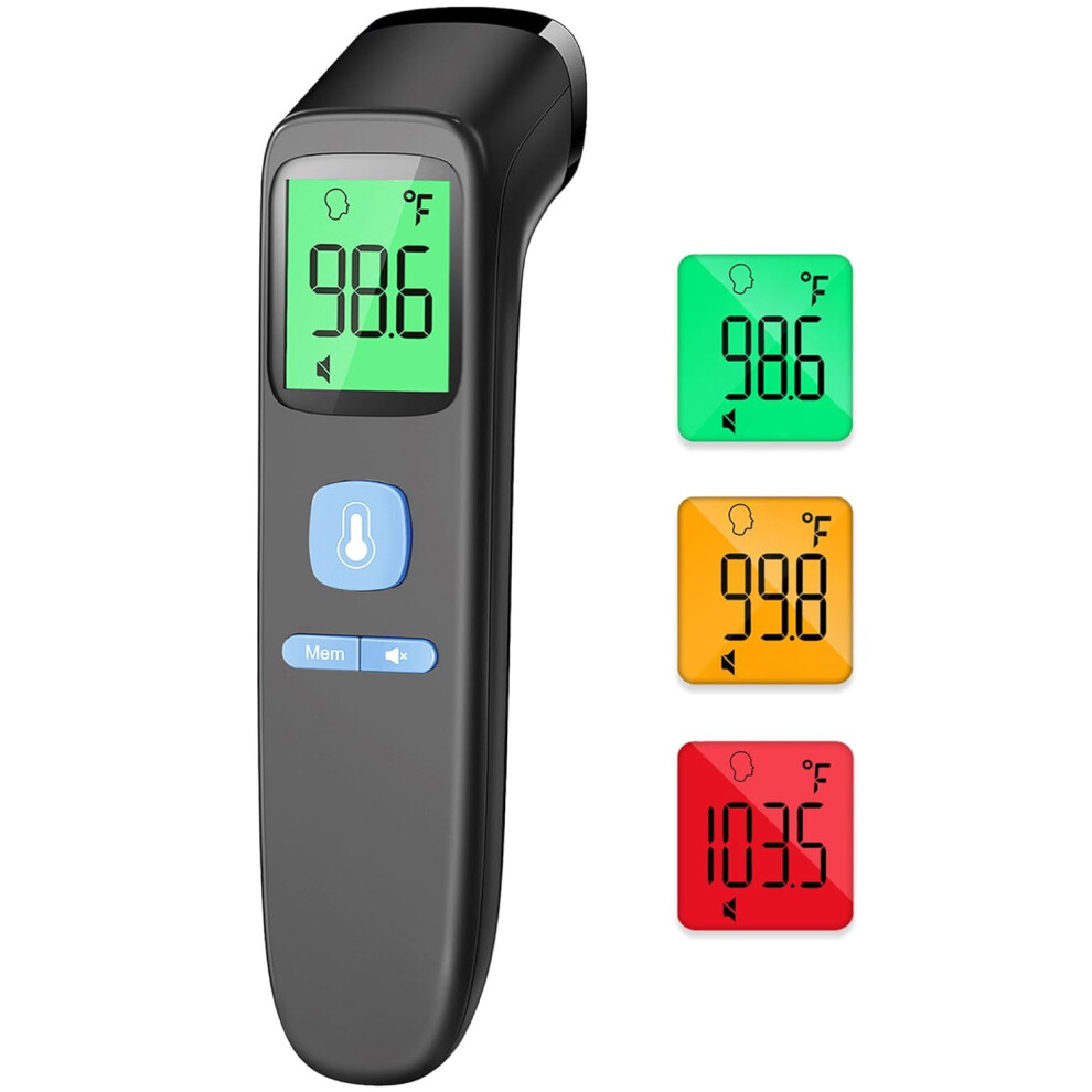 No-Touch Forehead Thermometer for Adults/Kids/Babies, Infrared, Large Display, Mute, Memory, Fever Alarm