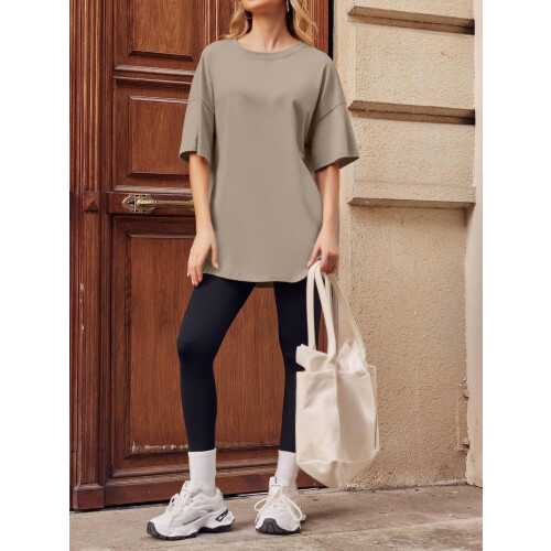 Γυναικεία oversized μπλουζάκια με χαλαρή γραμμή, κοντομάνικο μπλουζάκι με λαιμόκοψη 2