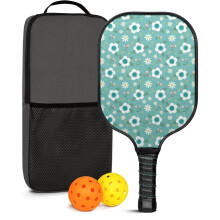 Pickleball Paddles Set with 2 Balls & Bag – Floral Fiberglass Rackets, Compatible with Indoor/Outdoor Play