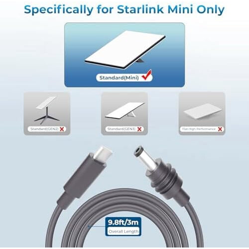 Cable Starlink Mini DC a DC de 16,4 pies y 20 V 2