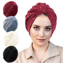 Glitzernder Pailletten-Turban mit Twist-Falten, dehnbar