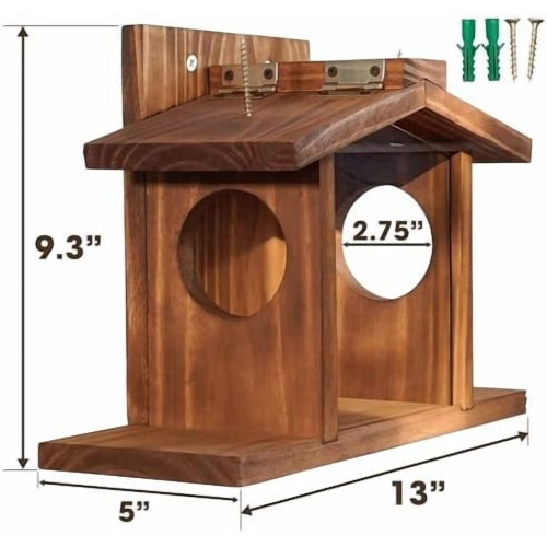 Wood Squirrel Feeder for Outside Winter, Compatible with Corn & Peanuts, Durable Box with Removable Front Panel (Style 2) 1