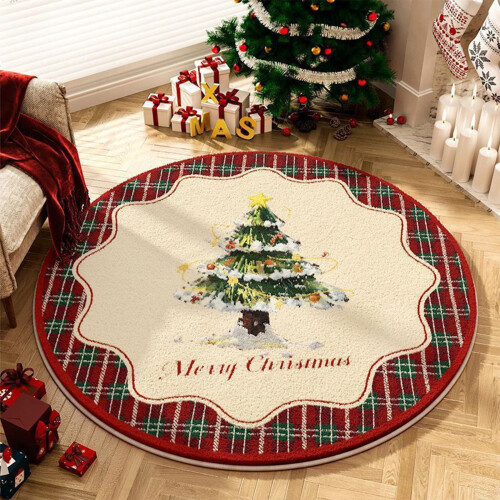 Tapis de Noël rond 80x80cm en polyester antidérapant