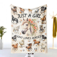 Plaid en flanelle douce pour les amoureux des chevaux – Motifs chevaux et fleurs douillets pour filles et adolescentes – Couverture décorative