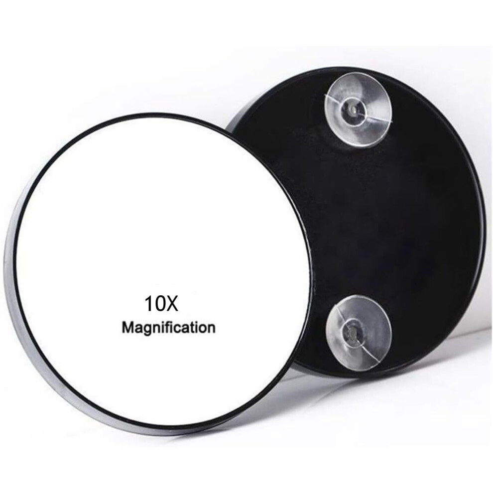 Black 10X Magnifying Mirror Set With Suction Cups Â Portable Glass Makeup & Shaving Mirror For Travel, Eyebrow Tweezing, Head Removal (Black)
