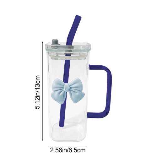 Copo de vidro de 400ml com alça, tampa e canudo. 2
