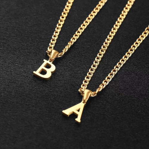 Colar com Pingente da Inicial AZ para Homens, Banhado a Ouro 18K, Corrente Cubana de 4mm e 50cm (20 polegadas), Joia para Presente 2