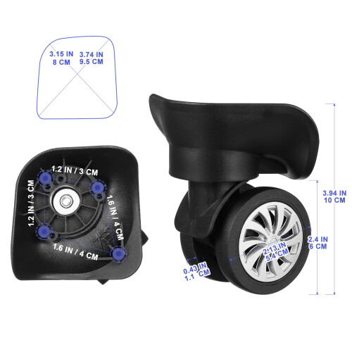 TOYMYTOY4 τεμάχια εύκαμπτες περιστρεφόμενες ρόδες βαλίτσας με μαύρες ανταλλακτικές 1