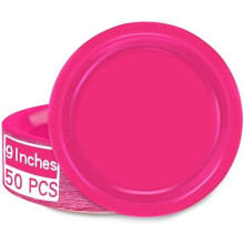 50 PCS Cerise 9" Heavy Duty Paper Plates – Disposable Round Dinner Plates for Parties, Weddings, Christmas, Picnics – Compatible with Daily Use