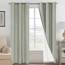100% Blackout Linen Curtains with White Thermal Liner, Grommet Top, Sage, 42x84", 2 Panels