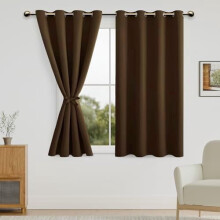 Blackout Curtains for Bedroom with Tiebacks – Room Darkening, Grommet Top, Brown, 52x54", Set of 2 Panels