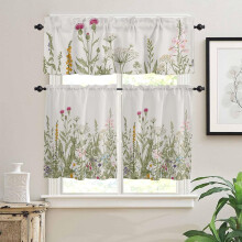 Ensemble de rideaux de cuisine fleuris 3 pièces avec cantonnière