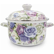Enamel Stockpot with Lid 2.5 Quart Vintage Floral
