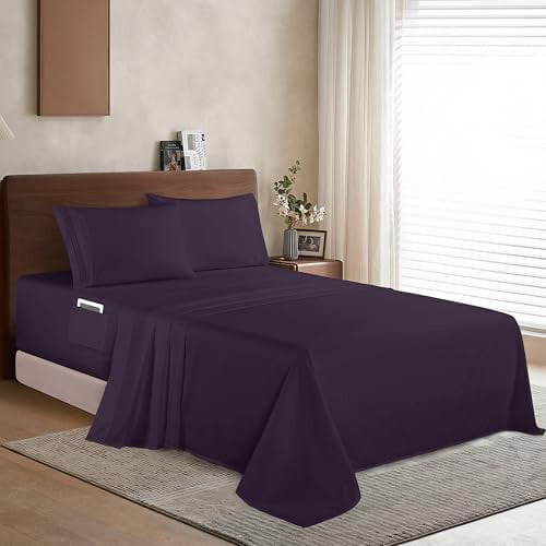 Microfiber Full Sheet Set 4-Piece Eggplant Purple 1