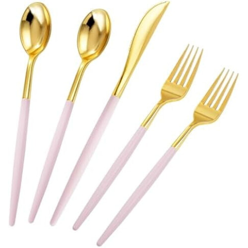 Ensemble de 90 couverts jetables dorés – Fourchettes, couteaux,