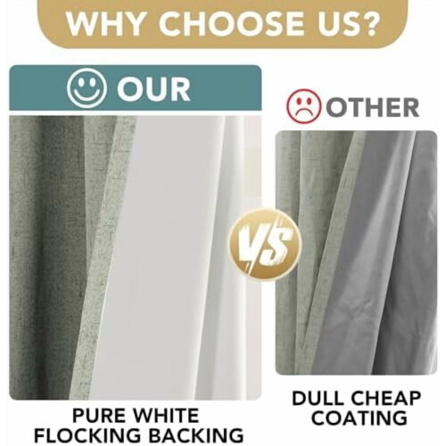 Faux Linen Blackout Curtains with White Lining, Grommet 2